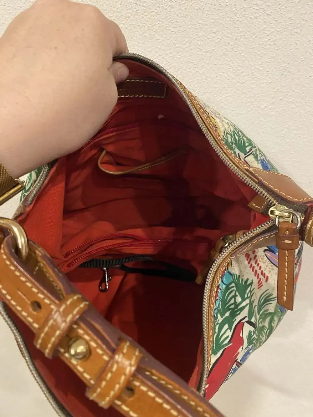 Dooney & Bourke Hobo Bag Womens Medium Multicolor Tropical Canvas Leather Purse